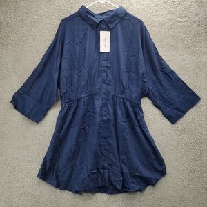 Swimsuits For All Swim Cover Up Plus Size 14/16 Button Front Navy Blue NWT